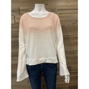 CALIA Effortless Zipper Sweatshirt Medium Printed Pink White Bell Sleeve